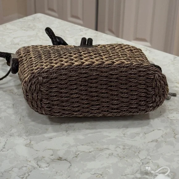 Brighton women's rattan & brown leather shoulder purse - near perfect condition - Picture 8 of 12